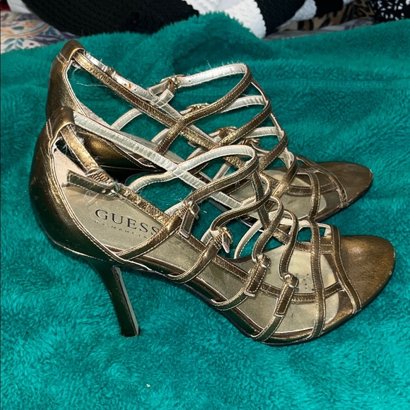 Guess by Marciano Women's Gold Strappy Heels - Picture 3 of 6